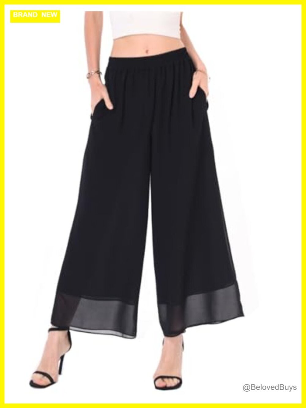 Women's Chiffon Wide Leg Palazzo Pants Cropped Beach Vacation Culottes